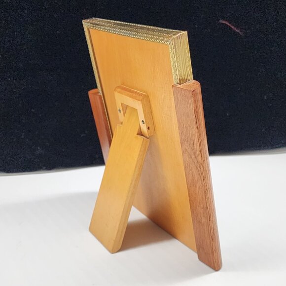 MCM Art Deco Teak Wood & Brass Photo Picture Frame 6.5"x7" VTG - Picture 4 of 9